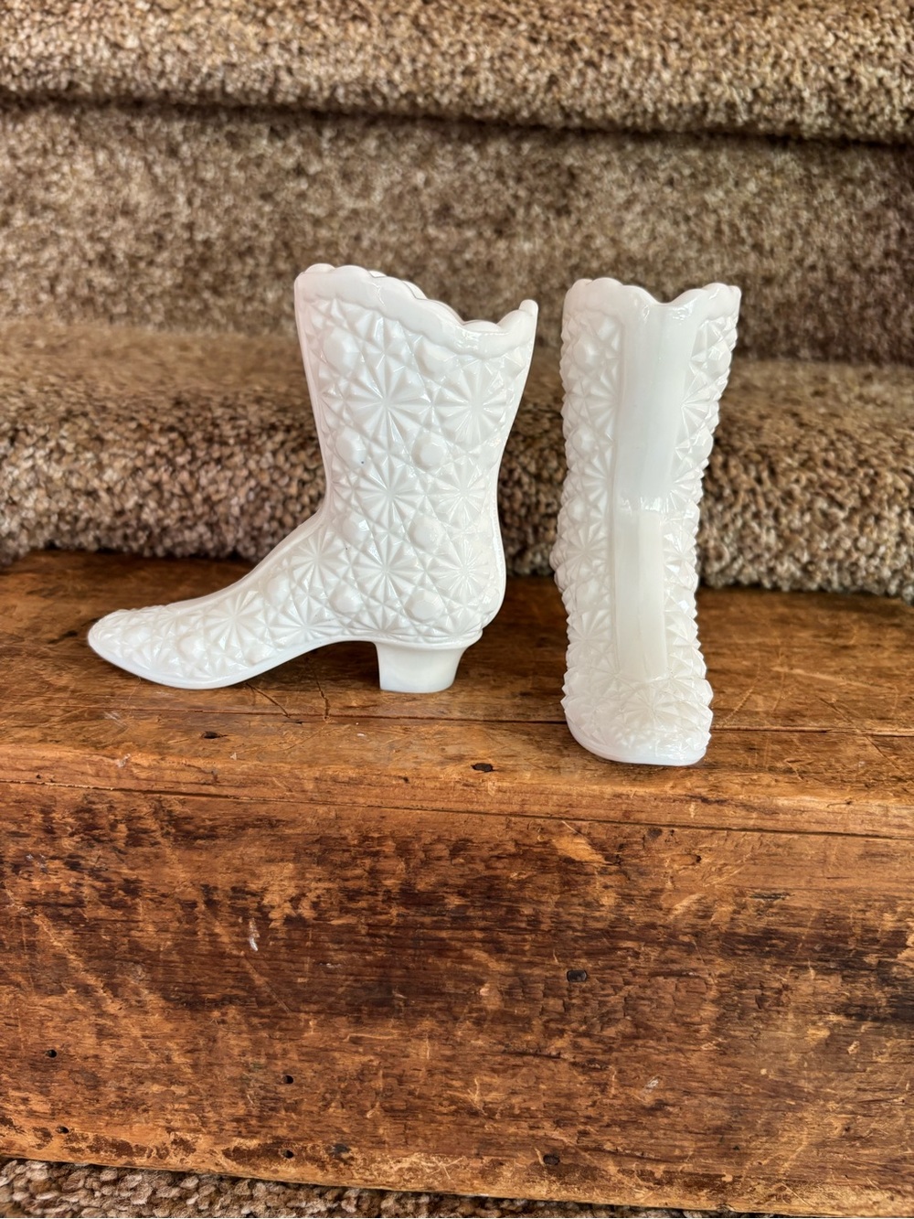 Vintage Milk Glass Boot Figurines - White